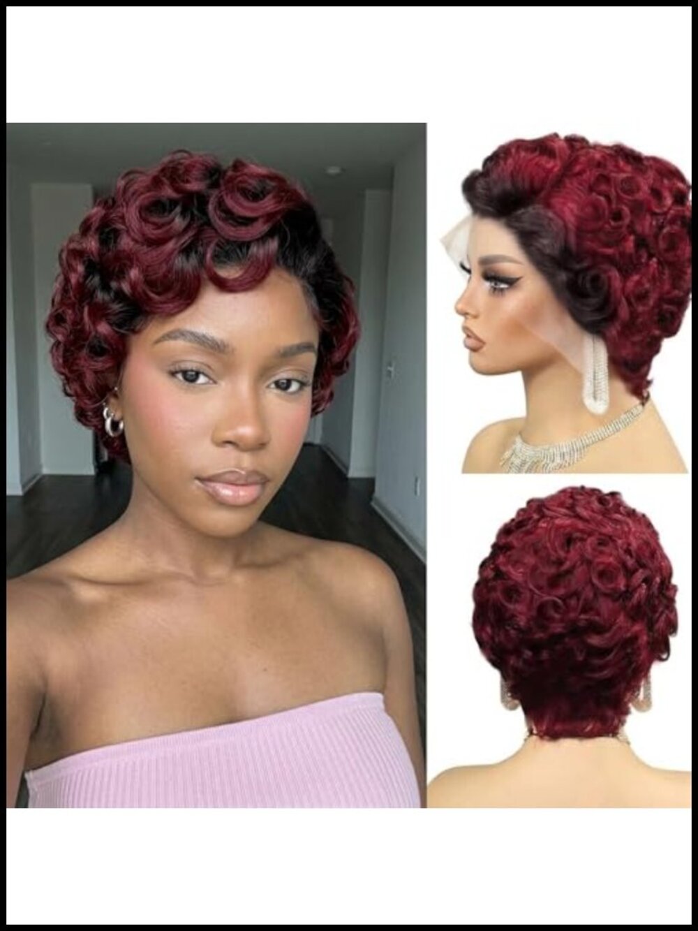 100% Human Hair Short Curly Pixie Cut Wig 13x4 Lace Front Glueless